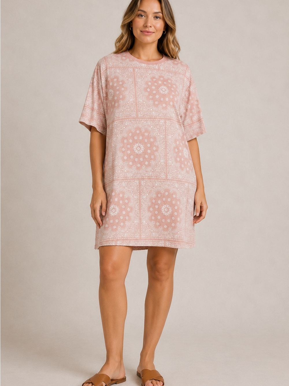 easel Blush Bandana Tile Short Sleeve Shift Dress
